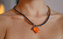 Load image into Gallery viewer, One-of-a-Kind Sapphire and Fire Opal Bow Necklace