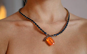 One-of-a-Kind Sapphire and Fire Opal Bow Necklace